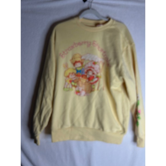 Strawberry Shortcake Tops - Strawberry Shortcake Graphic Crewneck Sweatshirt Yellow Sleeve Print Womens MD